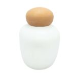 POTICHE  EM VIDRO BRANCO COM TAMPA TERRACOTA